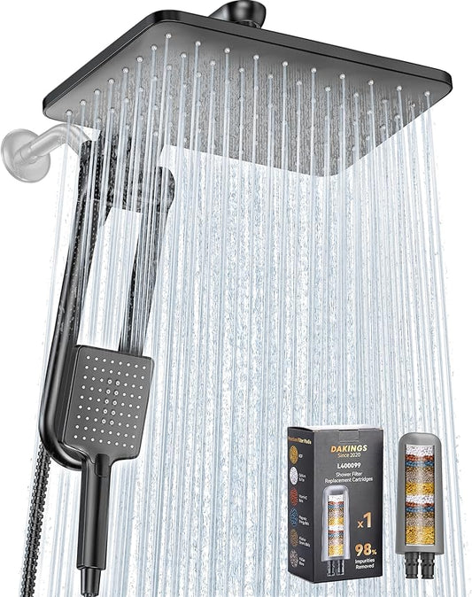 Dual Filtered Rainfall Handheld Showerhead Spray Combo with 7 Modes | 2026 Upgraded Shower Head Combo, Dual Filtration For Skin & Hair Care, One-Button Filter Replacement, Matte Black