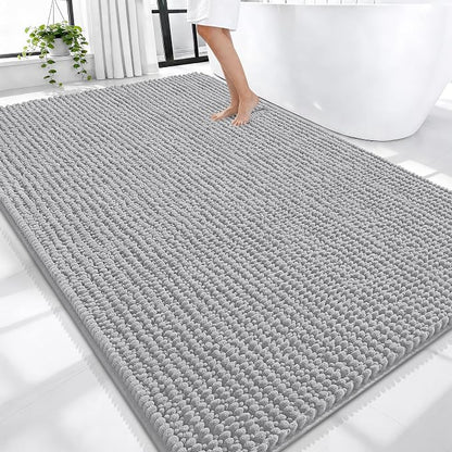 OLANLY Thick Chenille Large Bathroom Rugs Mats 70x46, Light Grey | Soft Absorbent Bath Rugs, Rubber Backing, Machine Wash Dry, Bath Mats for Bathroom, Tub and Shower, Home Decor Accessories