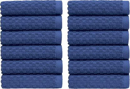 COTTON CRAFT Euro Spa Waffle Wash Cloth - Set of 12 Luxury Pure Ringspun Cotton Waffle Weave Bathroom Face Towel - Everyday Absorbent Hotel Gym Shower Beach Kitchen Travel Dorm - 12x12 inches - Blue