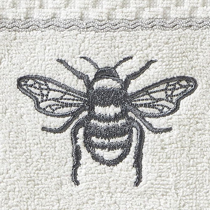 SKL Home Farmhouse Bee Hand Towel Set-2pc, 100% Cotton, Embroidered, White | Soft & absorbent terry jacquard. For use in the bathroom, kitchen, bar, or any sink space & makes a great gift.