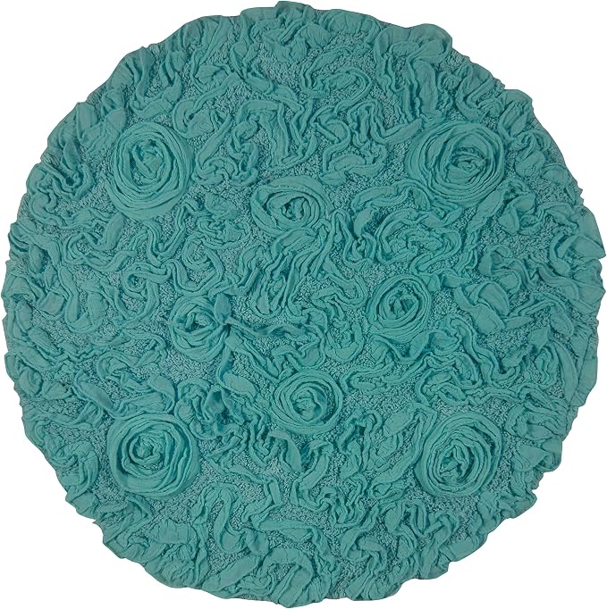 Home Weavers Bell Flower Collection 100% Cotton Tufted Bath Rugs, Extra Soft and Absorbent Bath Rugs, Non-Slip Bath Mats, Machine Washable, Bath Mats for Bathroom Floor and Tub, 30" Round, Turquoise