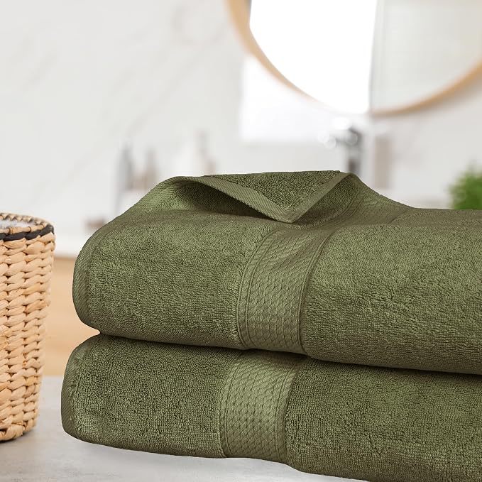 SUPERIOR Egyptian Cotton Pile Plush Bath Sheet, 2 Piece Set, Forest Green | Highly Absorbent, Ultra Soft Luxury 800 GSM Towel Set for Bathroom, Shower, Hotel Essentials Oversize Plush Madeline Towels