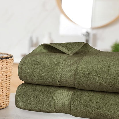SUPERIOR Egyptian Cotton Pile Plush Bath Sheet, 2 Piece Set, Forest Green | Highly Absorbent, Ultra Soft Luxury 800 GSM Towel Set for Bathroom, Shower, Hotel Essentials Oversize Plush Madeline Towels