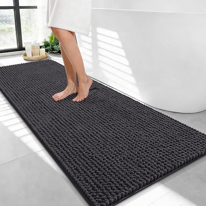OLANLY Thick Chenille Bathroom Runner Rugs Mats 47x24, Dark Grey | Soft Absorbent Bath Rugs, Rubber Backing, Machine Wash Dry, Bath Mats for Bathroom, Tub and Shower, Home Decor Accessories