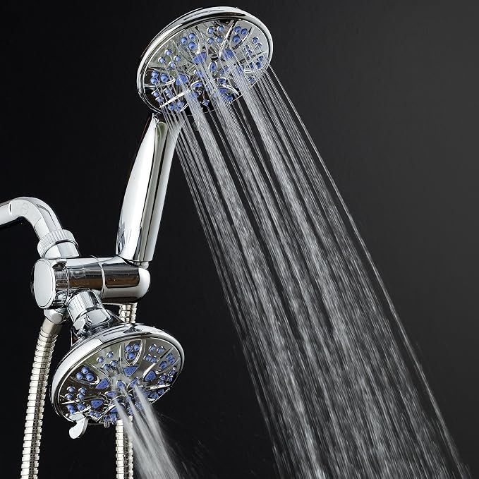 AquaDance for California - Premium High Pressure Antimicrobial 30-setting 3 Way Dual Handheld Shower Head Combo, Stainless Steel Hose, Water Diverter - Chrome Finish