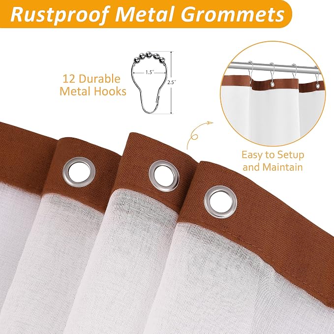 Linen Shower Curtain 78 Inch for Bathroom Terracotta Double Layer | Curtains with Hook, Snap in Liner, Water Repellent, Neutral Farmhouse, Neutral Bath Decor, 1 Panel, 72x78