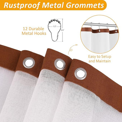 Linen Shower Curtain 72 Inch for Bathroom Terracotta Double Layer | Curtains with Hook, Snap in Liner, Water Repellent, Neutral Farmhouse, Neutral Bath Decor, 1 Panel, 72x72