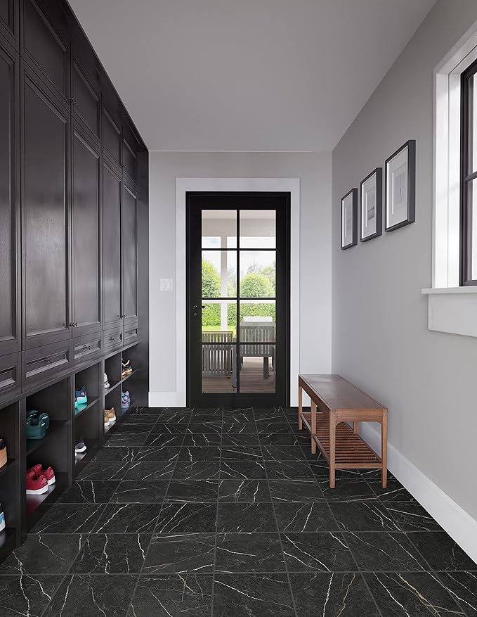 Daltile Perpetuo 12" x 12" Marble Look Porcelain Floor Tile in Matte Infinite Black for Kitchen, Bathroom, Living Room Floors | (13 PC Per Carton) (12.22 SQFT Per Carton)