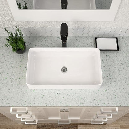 Vessel Sink Rectangular, Dcolora 24"x14" White Vessel Sink Ceramic Porcelain Rectangle Bathroom Vessel Sink Above Counter Vanity Sink Basin