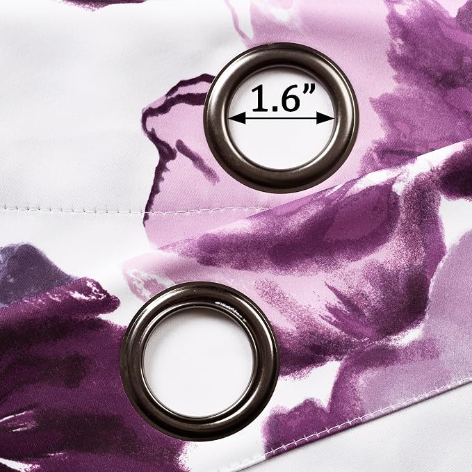 Lush Decor Leah Light Filtering Window Curtain Panels, Pair, 52" W x 95" L, Purple & Gray - Floral Drapes for Bedroom - Purple Curtains -Farmhouse Decor