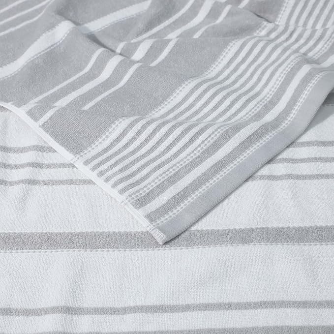 Martex Restore Batten Stripe Bath Towel – Soft, Absorbent, Moisture-Wicking and Quick to Dry – Lightweight for Everyday Use – Comfortable Feel with Convenient Loop for Hanging – 30" x 56" – Gray