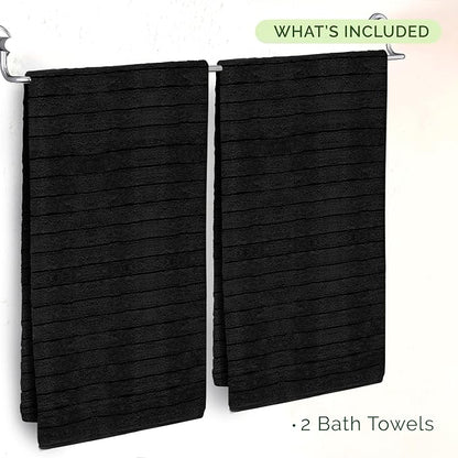 Elegant Comfort 100% Turkish Cotton Corduroy Ribbed Luxury Soft 2 Pack Bath Towels 27 x 54 Inch - Ultra Plush, Absorbent, Quick Dry, Hotel Spa Quality Towels for Bathroom Essentials, Black