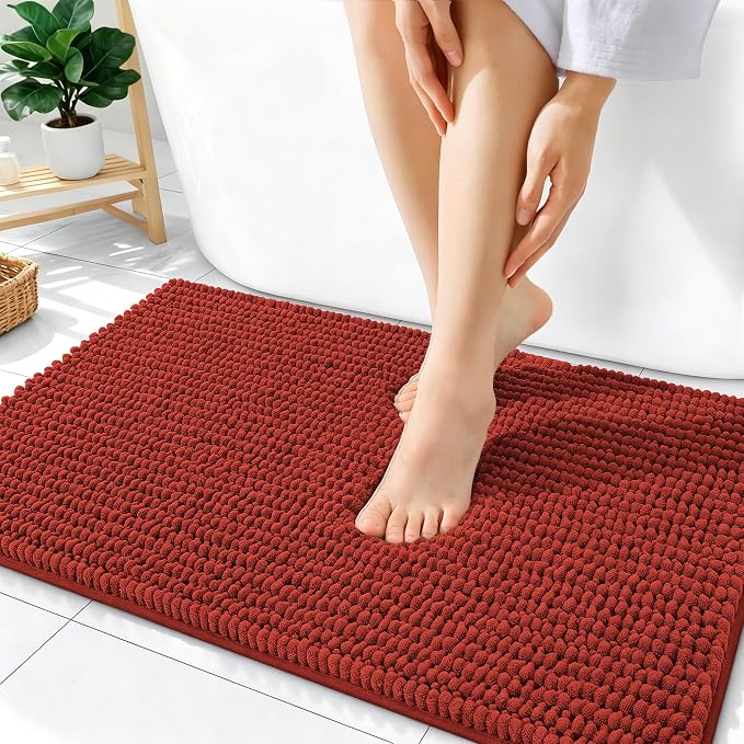 OLANLY Thick Chenille Absorbent Bathroom Rugs Mat 36x24, Rustic Terracotta | Soft Bath Rugs, Rubber Backing, Machine Wash Dry, Bath Mats for Bathroom, Tub and Shower, Home Decor Accessories