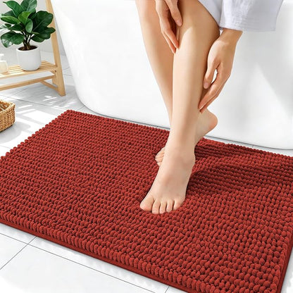 OLANLY Thick Chenille Absorbent Bathroom Rugs Mat 36x24, Rustic Terracotta | Soft Bath Rugs, Rubber Backing, Machine Wash Dry, Bath Mats for Bathroom, Tub and Shower, Home Decor Accessories
