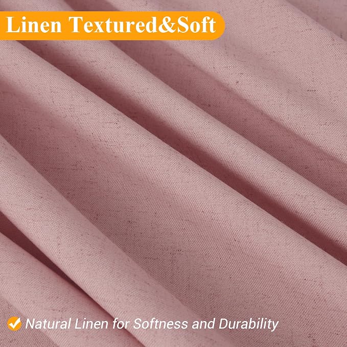 Pink Linen Shower Curtain, Country Boho Farmhouse Bath Decor Shower Curtains Neutral Cloth Weighted Textured Fabric Bath Curtain Liner with Hooks, 72x72