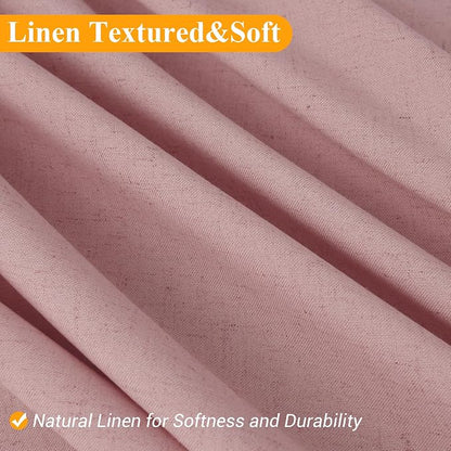 Pink Linen Shower Curtain, Country Boho Farmhouse Bath Decor Shower Curtains Neutral Cloth Weighted Textured Fabric Bath Curtain Liner with Hooks, 72x72