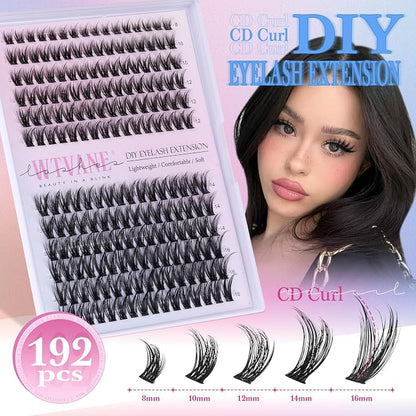 Fairy Lash Clusters Kit Wispy Eyelash Clusters DIY 8-16mm Manga Lash Clusters Eyelash Extension Kit 192pcs Individual Lashes Natural Lash Extension Kit with Lash Bond and Seal, Lash Tweezers by Wtvane