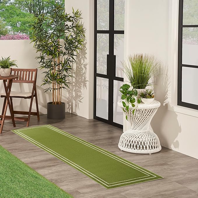 Nourison Home Nourison Essentials Green Ivory 2'2" x 7'6" Area Rug - Easy Clean, Non Shedding, Bed Room, Living Room, Dining Room, Kitchen (8' Runner)