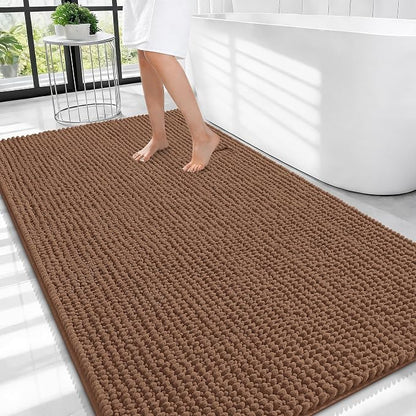 OLANLY Thick Chenille Large Bathroom Rugs 44x32, Absorbent Bath Mat, Mocha | Soft Bath Rugs, Rubber Backing, Machine Wash Dry, Bath Mats for Bathroom, Tub and Shower, Home Decor Accessories
