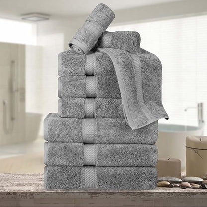 Superior Egyptian Cotton 800 GSM Plush & Absorbent, 9 Piece Set, Charcoal | Quick Dry, Soft Luxury Towel Set, Bath Essentials, Guest Bath, Spa, 3 Bath, 3 Hand, 3 Face Towel, Madeline Towels