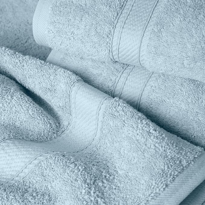 SUPERIOR Egyptian Cotton Ultra Plush & Absorbent, 12 Piece Set, Light Blue | Heavyweight 12 Pc Egyptian Cotton Towel Set Includes 4 Bath Towels 4 Hand Towels 4 Washcloths Decorative Rope Border
