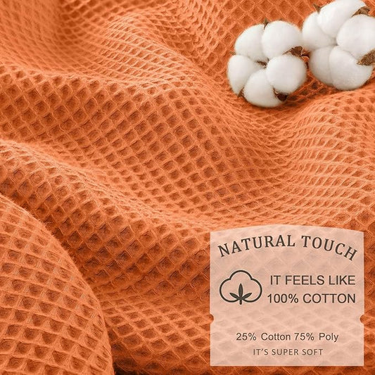 Waffle Weave Shower Curtain - Orange Cotton Fabric Texture Heavyweight Shower Curtains for Bathroom,Washable,72Wx72L