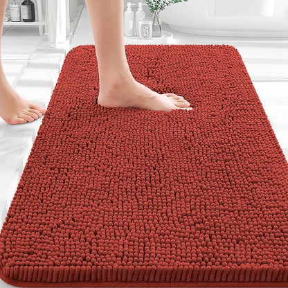 OLANLY Small Bathroom Rugs 30x18, Extra Soft Absorbent Chenille Bath Rugs | Rustic Terracotta, Quick-Drying Rubber Backing, Washable Bath Mat for Bathroom Floor, Tub and Shower, Home Decor Accessories