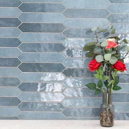 M S International Renzo Denim Glossy Ceramic Picket Wall Tile for Bathroom, Kitchen Backsplash, Accent Wall, and Shower - Sample