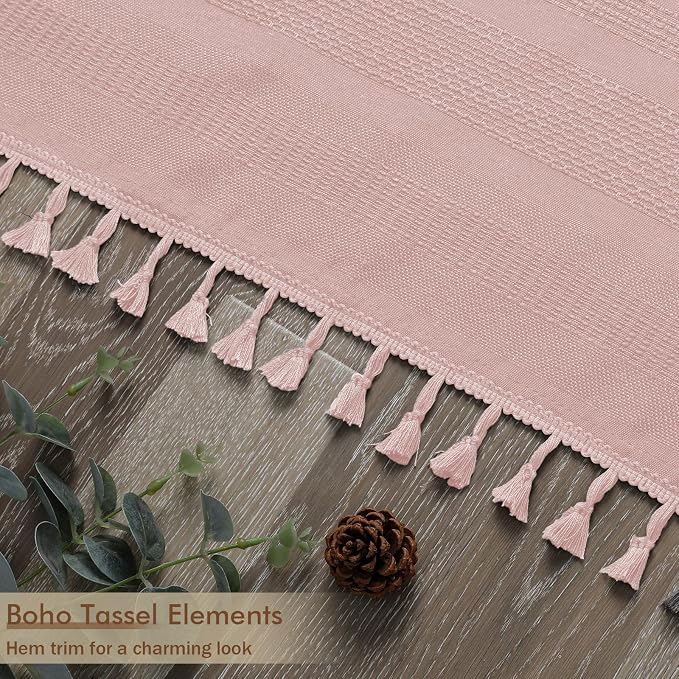 Extra Long Pink Shower Curtain 96 Inch Long, Boho Linen Textured Soft Fabric Heavy Duty Cloth Bathroom Shower Curtain with Tassel, Tall Farmhouse Luxury Bath Decor, 72Wx96L Inches