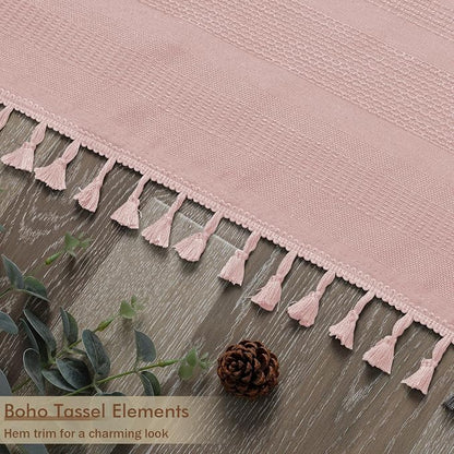 Pink Shower Curtain 78 Inch Long, Boho Thick Linen Textured Shower Curtain with Tassel, Farmhouse Minimalist Striped Weighted Machine Washable Bathroom Decor, 72Wx78L Inches