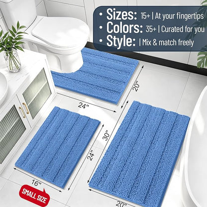 Smiry Thick Chenille Bathroom Runner Rugs 47x24, Bath Mat, Cornflower Blue | Quick‑Dry & Machine Washable, Non‑Slip Bath Carpet, Soft Striped Bath Rugs for Tub & Shower, Modern Home Decor Accessories