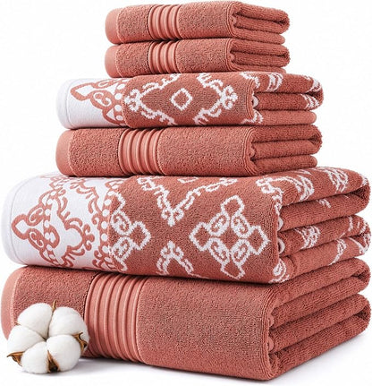 Modern Threads Charlize 6-Piece 100% Cotton Towel Set – Reversible Yarn Dyed Jacquard & Solid – Includes 2 Bath Towels, 2 Hand Towels, 2 Washcloths – Absorbent, Quick Dry, Soft & Durable – Clay