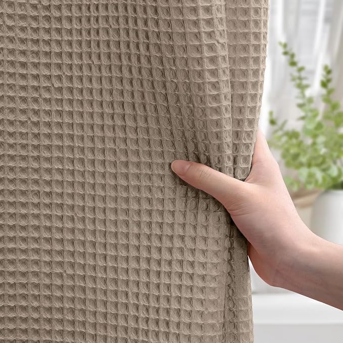 Waffle Weave Shower Curtain - Beige Cotton Fabric Texture Heavyweight Shower Curtains for Bathroom,Washable,72Wx75L