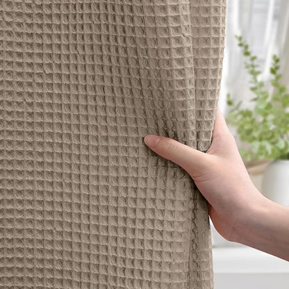 Waffle Weave Shower Curtain - Beige Cotton Fabric Texture Heavyweight Shower Curtains for Bathroom,Washable,72Wx75L