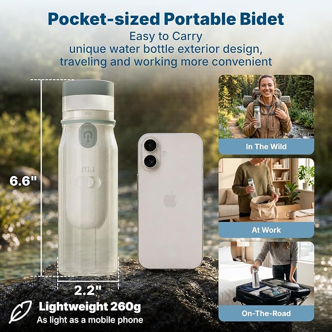 FBJ Portable Bidet,Rechargeable Bidet for Travel,Electric Peri Bottle High Pressure Handheld Sprayer with 3 Spray Modes,IPX7 Waterproof Travel Bidet for Women,Men,Postpartum,Personal Hygiene