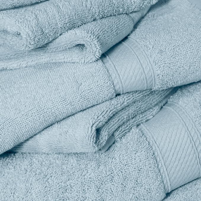 SUPERIOR Egyptian Cotton Ultra Plush & Absorbent, 12 Piece Set, Light Blue | Heavyweight 12 Pc Egyptian Cotton Towel Set Includes 4 Bath Towels 4 Hand Towels 4 Washcloths Decorative Rope Border