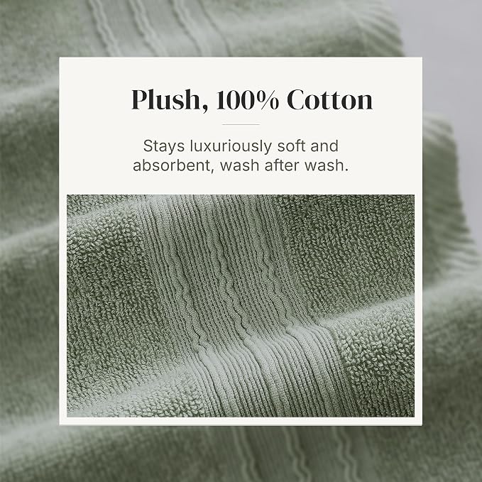 Modern Threads 6 Piece Bath Towel Set – Bathroom Set with 2 Bath Towels, 2 Hand Towels, and 2 Wash Cloths – 100% Cotton, Super Absorbent & Extra Soft – Reversible Floral Trail (Sage Green)
