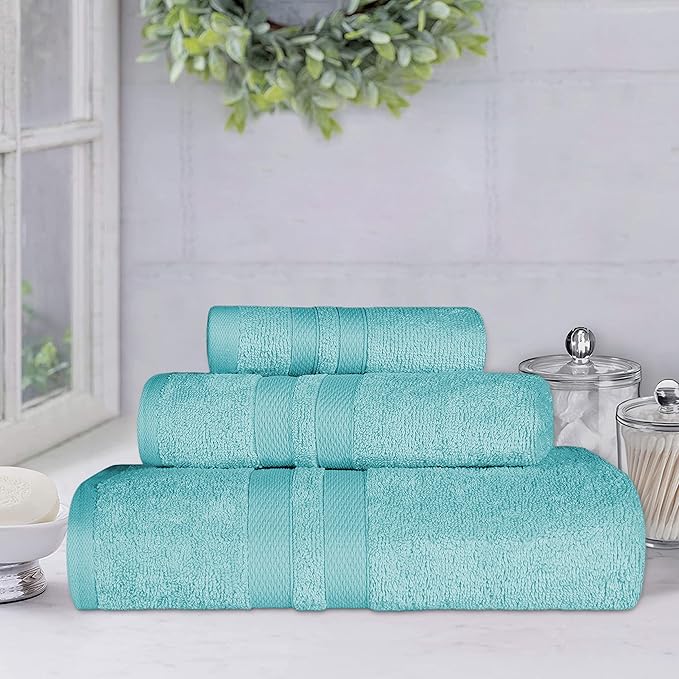 Superior Ultra-Soft 3-Piece Cotton Bath Sheet Set, Perfect for Bathroom Decor, Shower, Spa, Gym, Guest Room, Home Essentials, Daily Use, Soft, Absorbent, Oversized Body Towels - Cyan