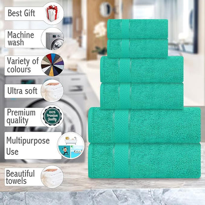 CRAFTBERRY- 6 Piece Cotton Bath Towel Set- 2 Bath - 2 Hand - 2 Face, Teal | 100% Cotton • Thick & Plush • Hotel Quality • Ultra Soft • Highly Absorbent • Quick Dry • Low Lint • Machine Washable