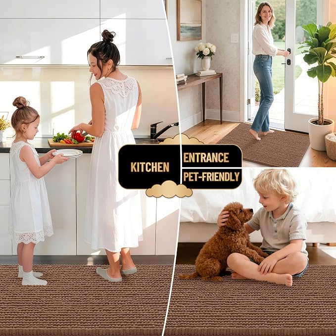 OLANLY Thick Chenille Bathroom Runner Rugs 47x20, Absorbent Bath Mat, Mocha | Soft Bath Rugs, Rubber Backing, Machine Wash Dry, Bath Mats for Bathroom, Tub and Shower, Home Decor Accessories