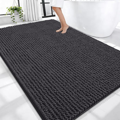 OLANLY Thick Chenille Large Bathroom Rugs Mats 70x46, Dark Grey | Soft Absorbent Bath Rugs, Rubber Backing, Machine Wash Dry, Bath Mats for Bathroom, Tub and Shower, Home Decor Accessories
