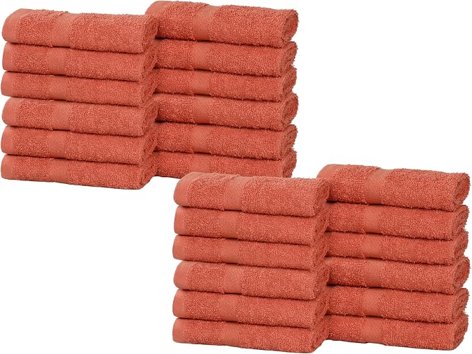 Superior 24-Piece Cotton Face Towel/Washcloth Set, Small Towels for Facial, Spa, Resort, Quick Wash, Gym, Resort, Bathroom Essentials, Master/Guest Bath Decor, Soft, Franklin Collection, Coral