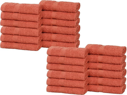 Superior 24-Piece Cotton Face Towel/Washcloth Set, Small Towels for Facial, Spa, Resort, Quick Wash, Gym, Resort, Bathroom Essentials, Master/Guest Bath Decor, Soft, Franklin Collection, Coral