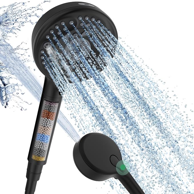 SunCleanse Filtered Shower Head with Handheld, 9-Spray Setting Detachable Showerhead with Filters, Shower Head for Hard Water - Filtered Chlorine, Improve Skin and Hair Texture, Black