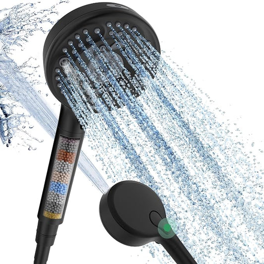 SunCleanse Filtered Shower Head with Handheld, 9-Spray Setting Detachable Showerhead with Filters, Shower Head for Hard Water - Filtered Chlorine, Improve Skin and Hair Texture, Black