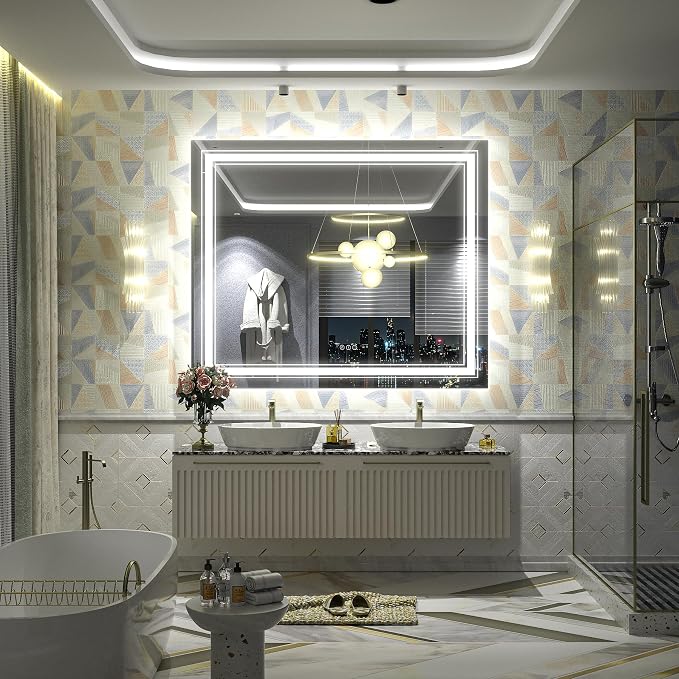 48x40 inch LED Bathroom Mirror for Wall | Dimmable, Backlit and Front Lighted Vanity Mirror, Anti-Fog, Shatterproof, Memory, ETL Listed (Horizontal/Vertical)