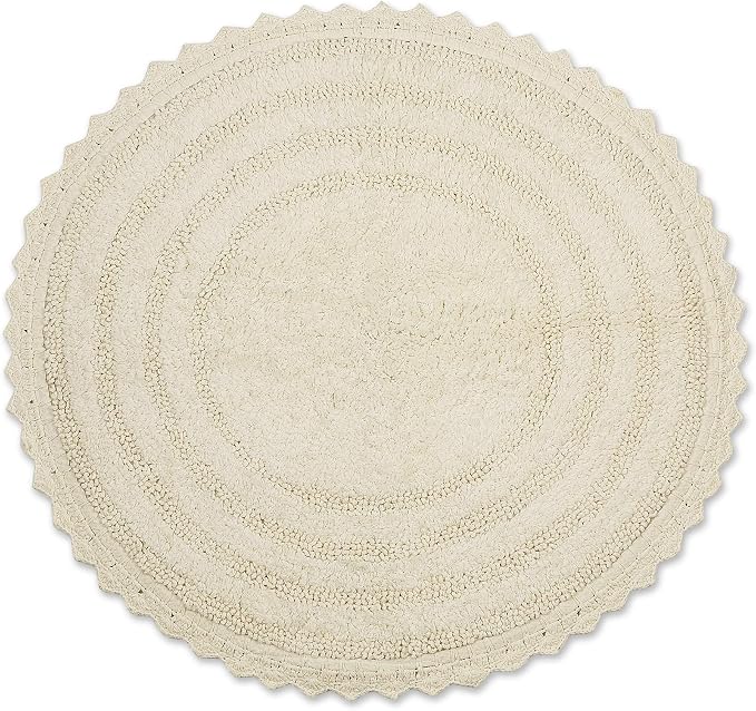 DII Crochet Collection Reversible Bath Mat, Round, 27.5" Diameter, Off-White
