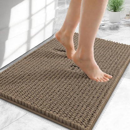 OLANLY Thick Chenille Small Bathroom Rugs 24x16, Absorbent Bath Mat, Tan | Soft Bath Rugs, Rubber Backing, Machine Wash Dry, Bath Mats for Bathroom, Tub and Shower, Home Decor Accessories