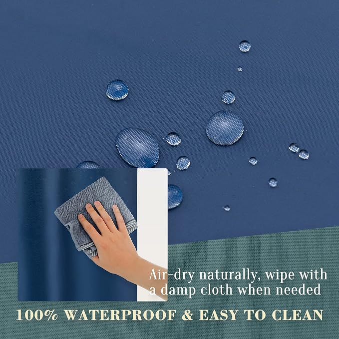 No Hook PEVA Shower Curtain or Liner, Standard Size 71x74, Navy Blue | 8G Heavy Duty, Blue Bathroom Shower Curtain, No Hooks Required, Waterproof Plastic & PVC Free