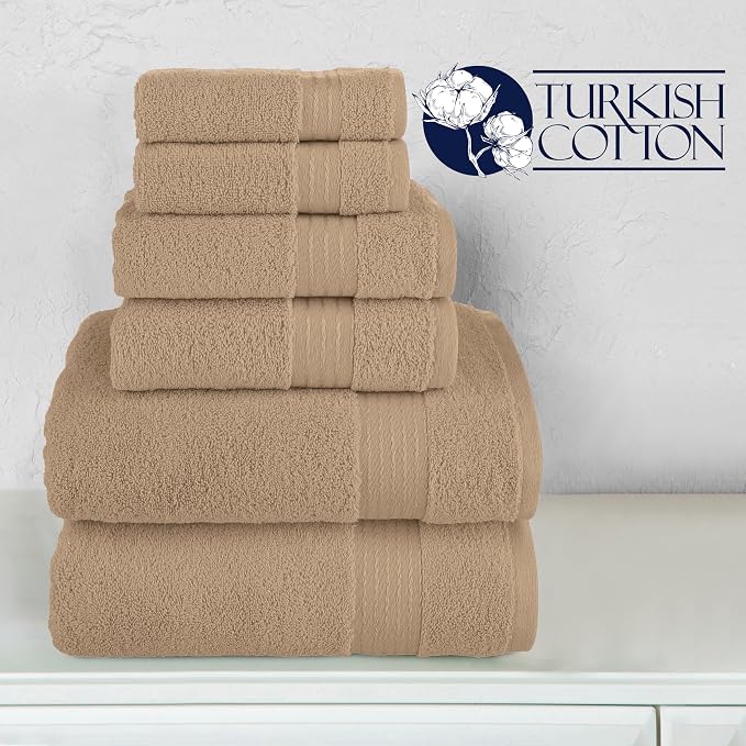Elegant Comfort Premium Cotton 6-Piece Towel Set, Includes 2 Washcloths, 2 Hand Towels and 2 Bath Towels, 100% Turkish Cotton - Highly Absorbent and Super Soft Towels for Bathroom, Taupe